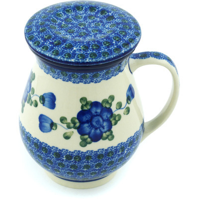 Polish Pottery Brewing Mug 16 oz Blue Poppies