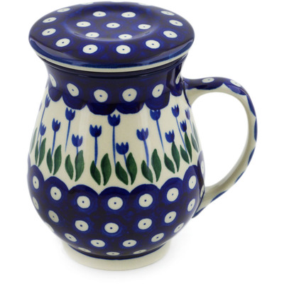 Polish Pottery Brewing Mug 16 oz Blue Tulip Peacock