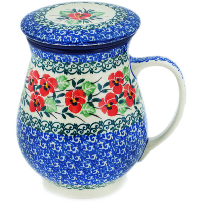 Polish Pottery Brewing Mug 16 oz Red Pansy