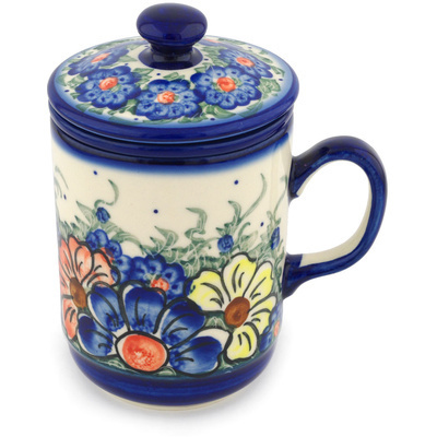 Polish Pottery Brewing Mug 17 oz Summertime Blues UNIKAT