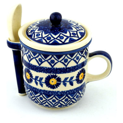 Polish Pottery Brewing Mug with Spoon 10 oz