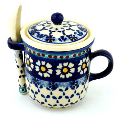 Polish Pottery Brewing Mug with Spoon 10 oz