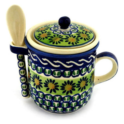 Polish Pottery Brewing Mug with Spoon 10 oz