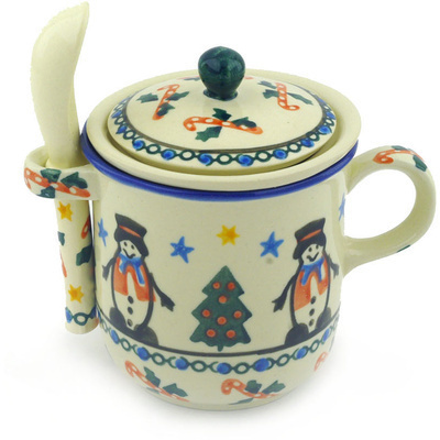 Polish Pottery Brewing Mug with Spoon 10 oz