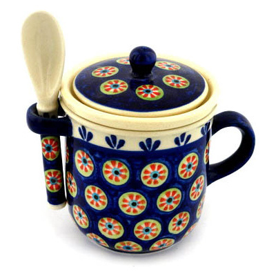 Polish Pottery Brewing Mug with Spoon 10 oz