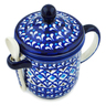 Polish Pottery Brewing Mug with Spoon 12 oz Blue Diamond Dream