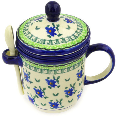 Polish Pottery Brewing Mug with Spoon 12 oz English Tea