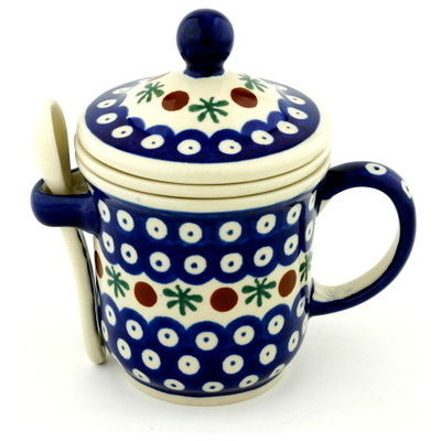 Polish Pottery Brewing Mug with Spoon 12 oz Mosquito