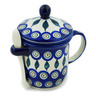 Polish Pottery Brewing Mug with Spoon 12 oz Peacock Leaves
