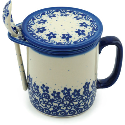 Polish Pottery Brewing Mug with Spoon 13 oz