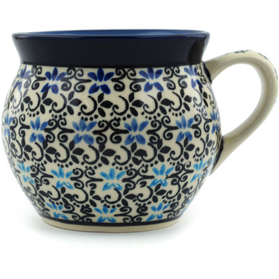 Polish Pottery Bubble Mug 10 oz Black And Blue Lace