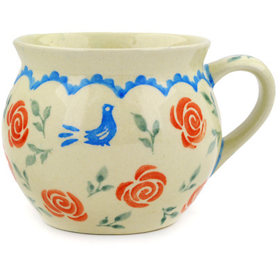 Polish Pottery Bubble Mug 10 oz Blue Bird Rose