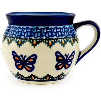 Polish Pottery Bubble Mug 10 oz Blue Butterflies