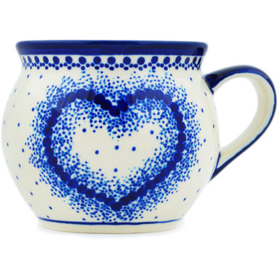 Polish Pottery Bubble Mug 10 oz Blue Lace Heart