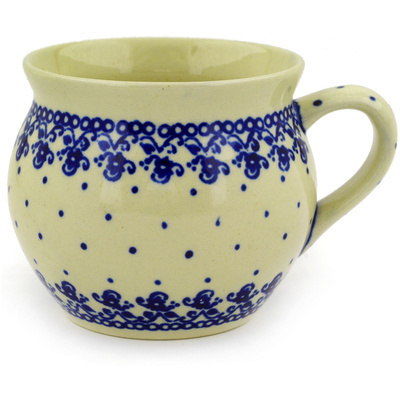 Polish Pottery Bubble Mug 10 oz Blue Lace Vines