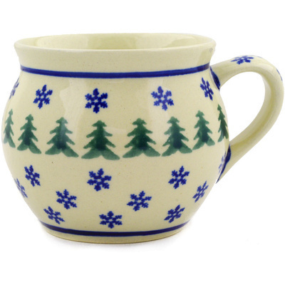 Polish Pottery Bubble Mug 10 oz Evergreen Snowflakes
