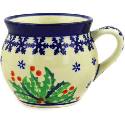 Polish Pottery Bubble Mug 10 oz Holly Berries