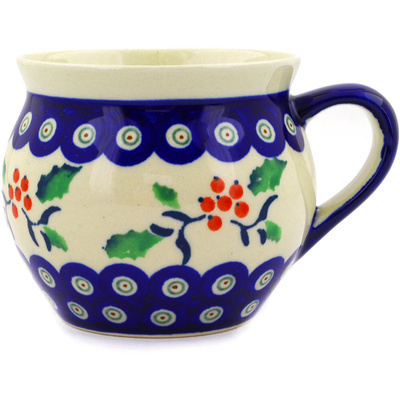 Polish Pottery Bubble Mug 10 oz Holly Berries