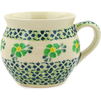 Polish Pottery Bubble Mug 10 oz Lime Flowers