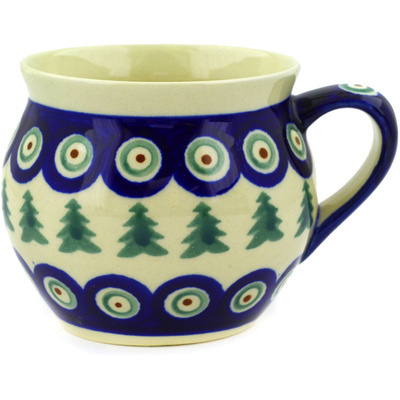 Polish Pottery Bubble Mug 10 oz Peacock Evergreen