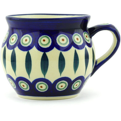 Polish Pottery Bubble Mug 10 oz Peacock Leaves