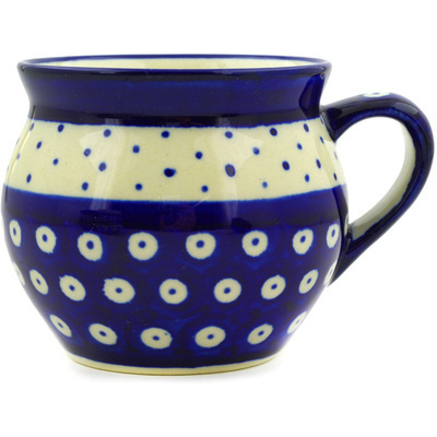 Polish Pottery Bubble Mug 10 oz Peacock Polka Dot