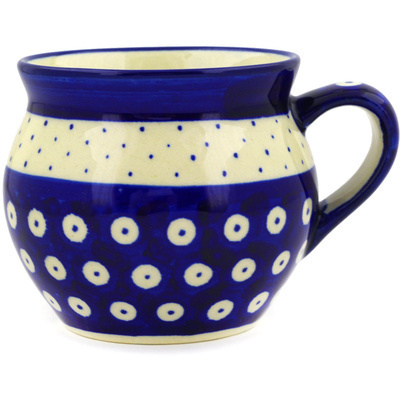 Polish Pottery Bubble Mug 10 oz Peacock Polka Dot