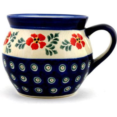 Polish Pottery Bubble Mug 10 oz Poinsetia Peacock