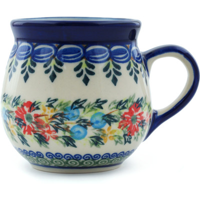 Polish Pottery Bubble Mug 10 oz Ring Of Flowers UNIKAT