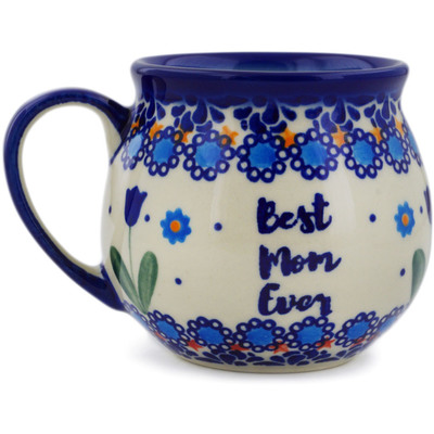 Polish Pottery Bubble Mug 11 oz Blue Tulip Garden