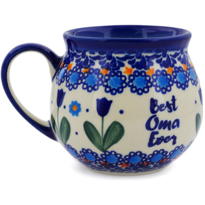 Polish Pottery Bubble Mug 11 oz Blue Tulip Garden