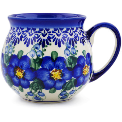 Polish Pottery Bubble Mug 11 oz Blue Wildflower UNIKAT