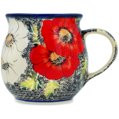 Polish Pottery Bubble Mug 11 oz Bright Poppies On Moss UNIKAT