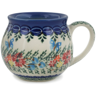 Polish Pottery Bubble Mug 11 oz Happy Field UNIKAT