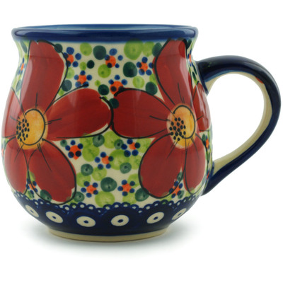 Polish Pottery Bubble Mug 11 oz Red Wildflower UNIKAT