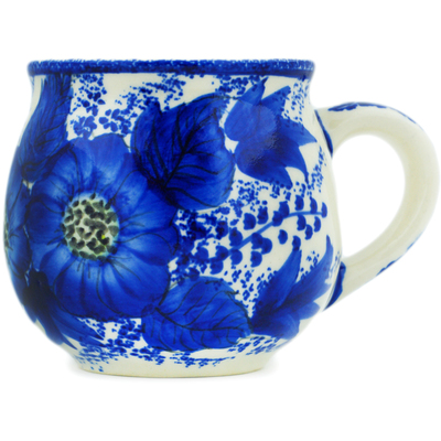Polish Pottery Bubble Mug 12 oz Blue Poppy Dream UNIKAT