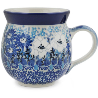 Polish Pottery Bubble Mug 12 oz Blue Wildflower Meadow UNIKAT