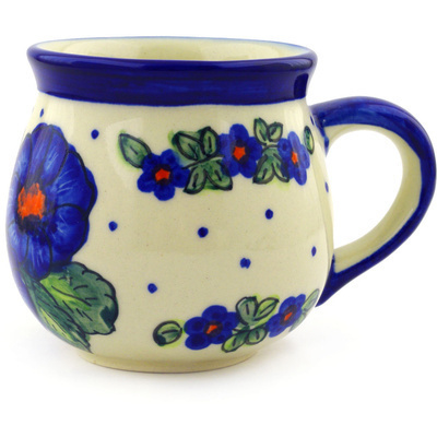 Polish Pottery Bubble Mug 12 oz Bold Blue Pansy