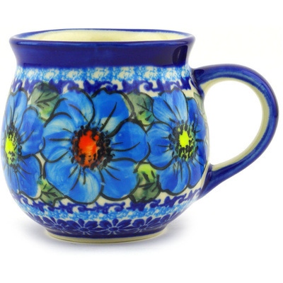 Polish Pottery Bubble Mug 12 oz Bold Blue Poppies UNIKAT