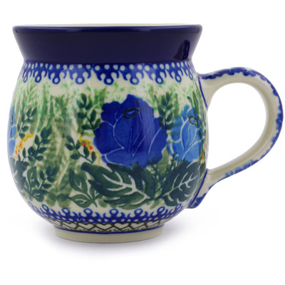 Polish Pottery Bubble Mug 12 oz Brilliant Blue Rose UNIKAT