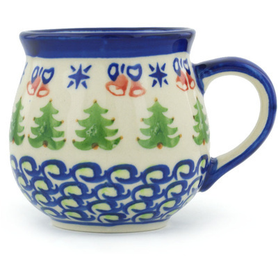 Polish Pottery Bubble Mug 12 oz Evergreen Bells