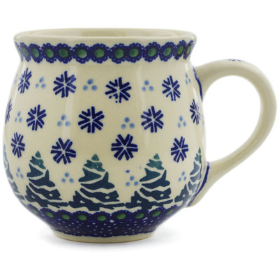 Polish Pottery Bubble Mug 12 oz Falling Snowflakes