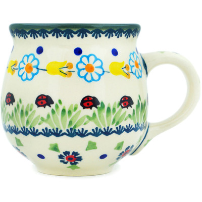 Polish Pottery Bubble Mug 12 oz Flowers And Ladybugs