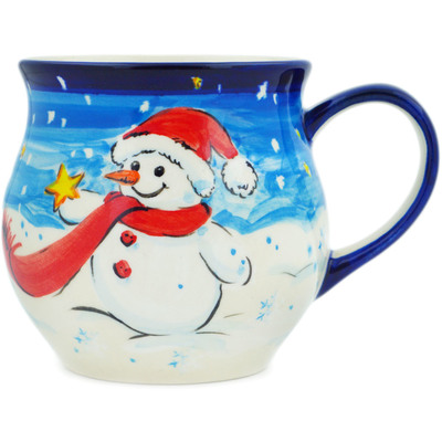 Polish Pottery Bubble Mug 12 oz Happy Snowman UNIKAT