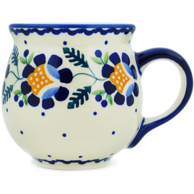 Polish Pottery Bubble Mug 12 oz Orange And Blue Flower