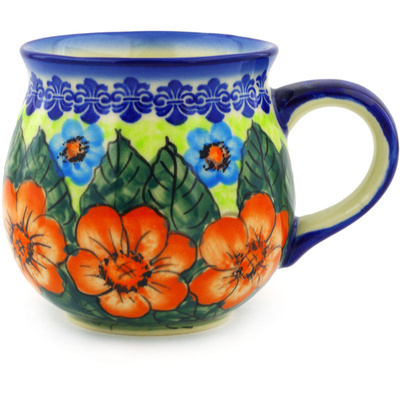 Polish Pottery Bubble Mug 12 oz Poppies UNIKAT