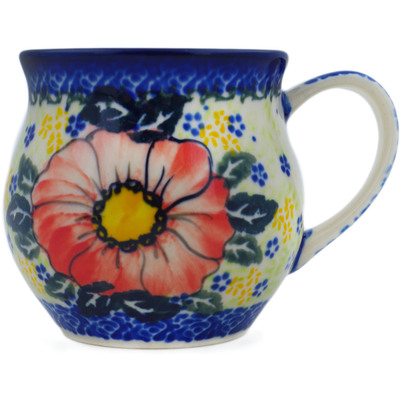 Polish Pottery Bubble Mug 12 oz Red Daisy Delight UNIKAT