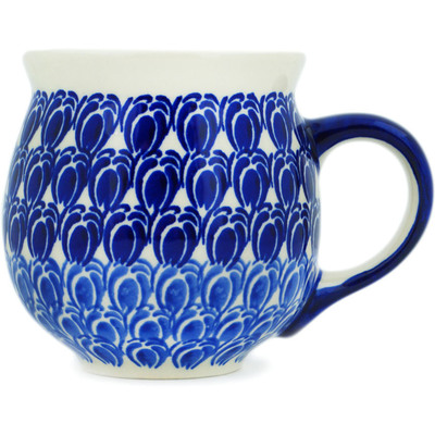 Polish Pottery Bubble Mug 12 oz Retro Blue Tulips