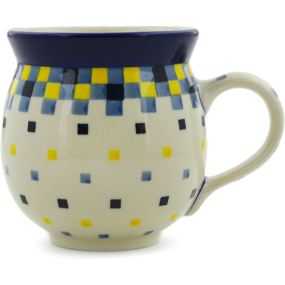 Polish Pottery Bubble Mug 12oz Blue And Yellow Blocks