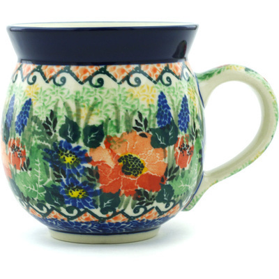 Polish Pottery Bubble Mug 12oz Blue Bonnet Bounty UNIKAT